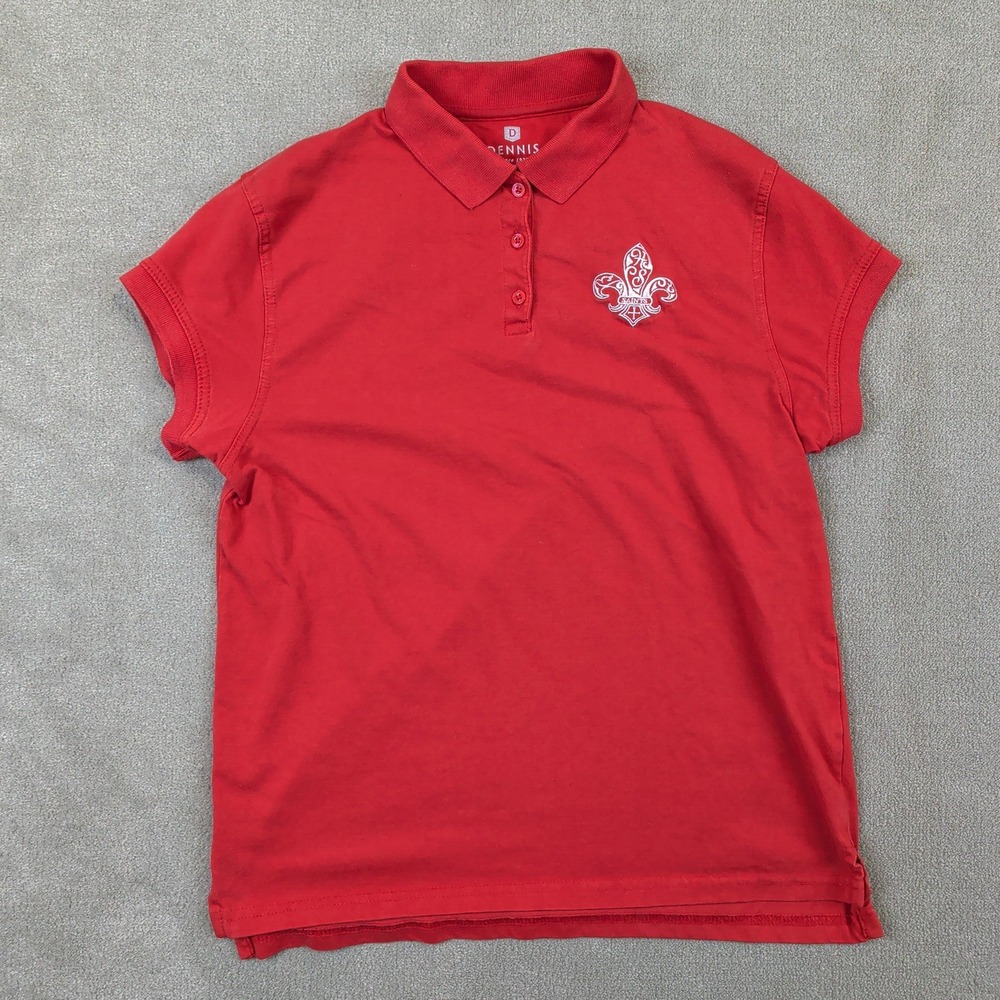 Dennis Uniform Polo Shirt Girls YXL 14-16 Red Fleur De Lis Saints Short Sleeve